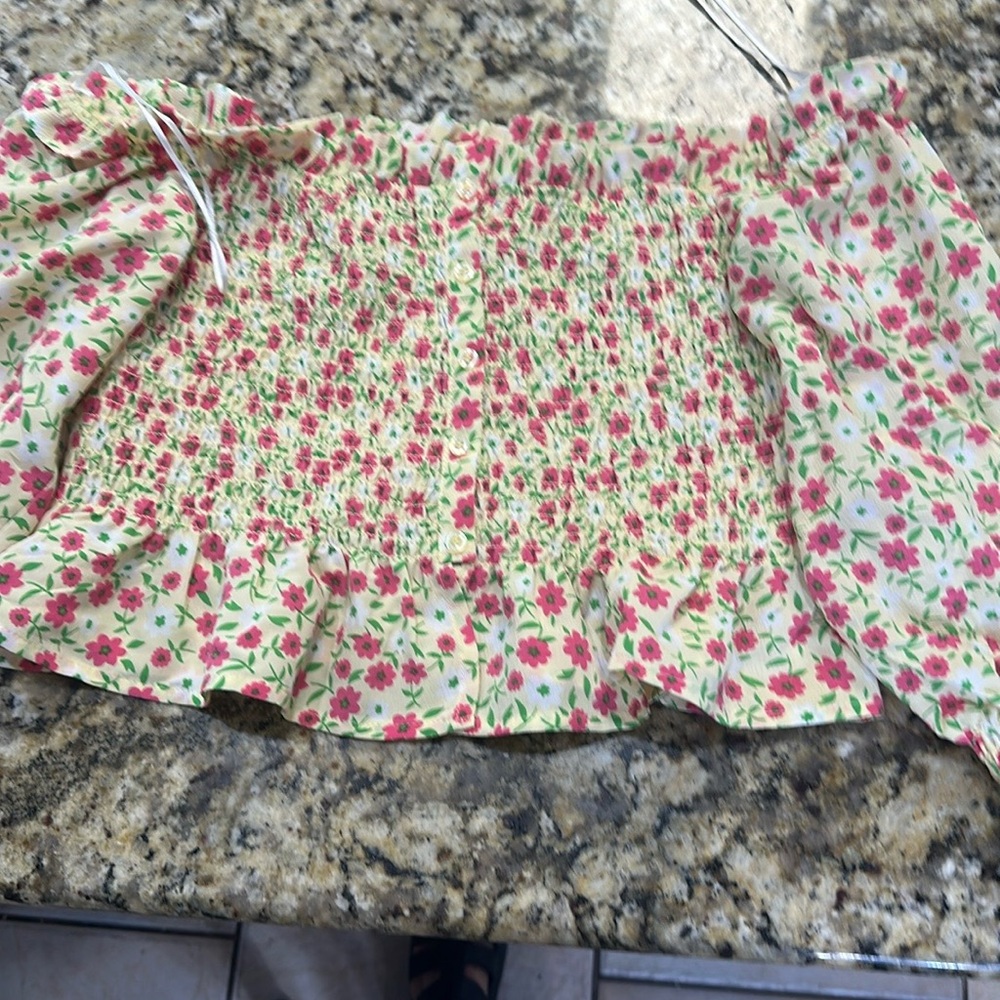 Love Tree Floral Smocked Blouse - Cream and Pink